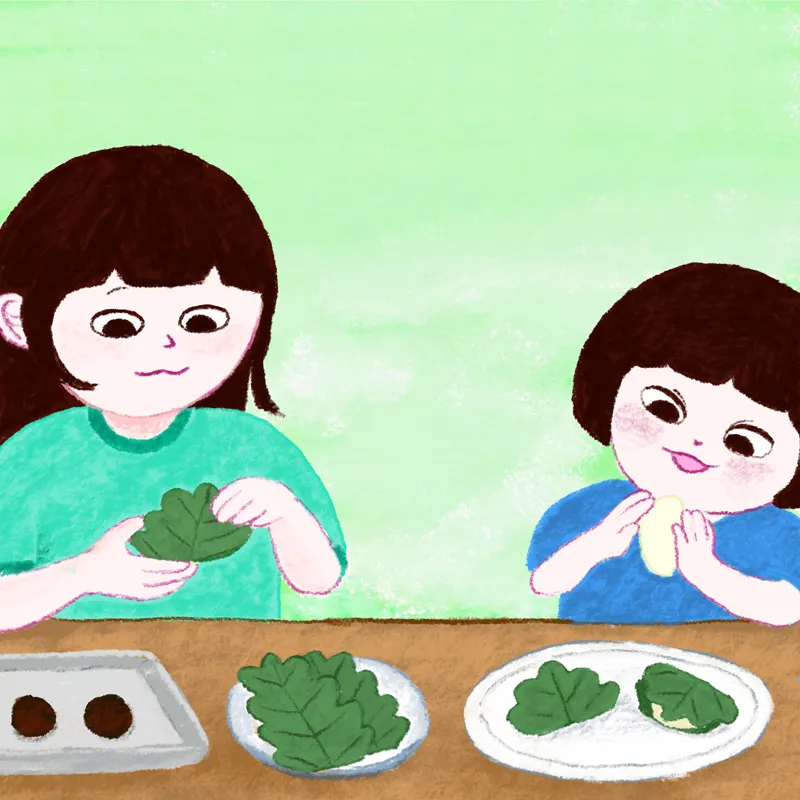 かしわもちをつくるこどもたちのイラスト